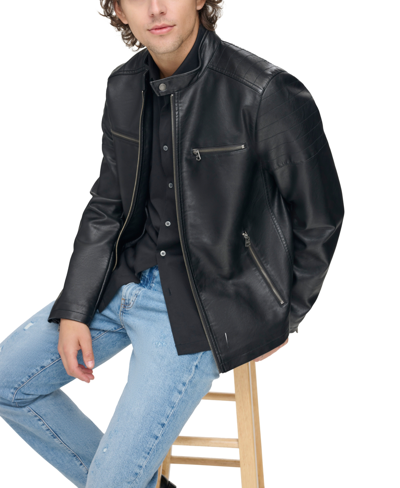 Shop Levi's Men's Faux Leather Racer Jacket In Black