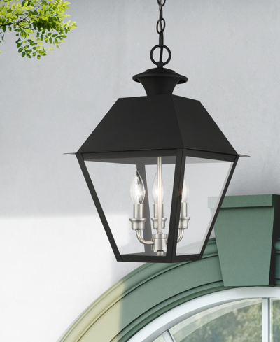 Livex Wentworth 3 Light Outdoor Pendant Lantern In Black With Brushed Nickel