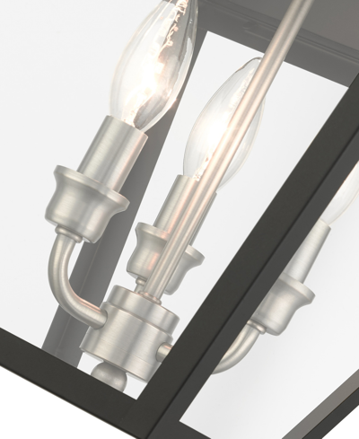 Livex Wentworth 3 Light Outdoor Pendant Lantern In Black With Brushed Nickel