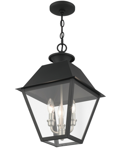 Shop Livex Wentworth 3 Light Outdoor Pendant Lantern In Black With Brushed Nickel