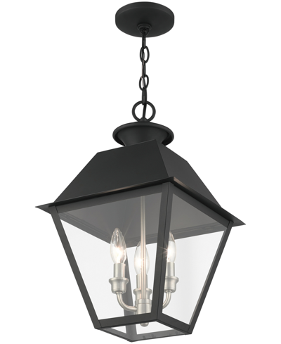 Livex Wentworth 3 Light Outdoor Pendant Lantern In Black With Brushed Nickel