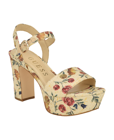 Shop Guess Women's Haldemiy Two Band Ankle Strap Platform Dress Sandals In Floral Multi