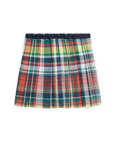 Shop Polo Ralph Lauren Toddler And Little Girls Pleated Cotton Madras Skirt In Red Multi