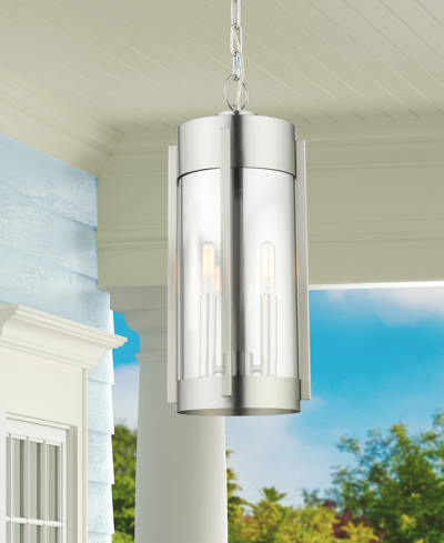 Livex Sheridan 2 Light Outdoor Pendant Lantern In Brushed Nickel