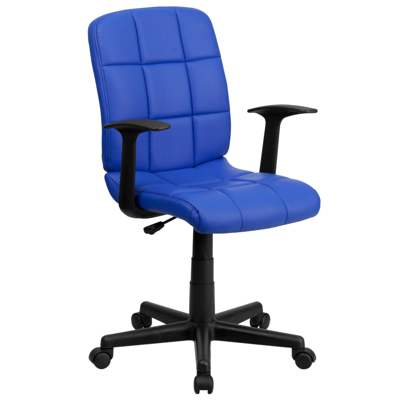 Shop Flash Furniture Mid-back Blue Quilted Vinyl Swivel Task Chair With Arms