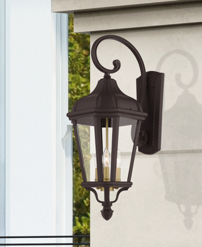 Shop Livex Morgan 3 Light Outdoor Wall Lantern In Bronze With Antique Gold