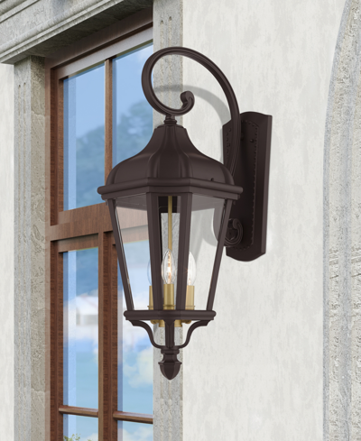 Shop Livex Morgan 3 Light Outdoor Wall Lantern In Bronze With Antique Gold