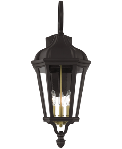 Shop Livex Morgan 3 Light Outdoor Wall Lantern In Bronze With Antique Gold