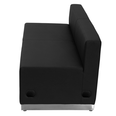 Shop Flash Furniture Hercules Alon Series Black Leather Loveseat With Brushed Stainless Steel Base
