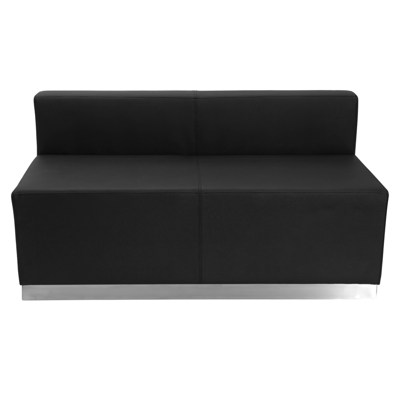Shop Flash Furniture Hercules Alon Series Black Leather Loveseat With Brushed Stainless Steel Base