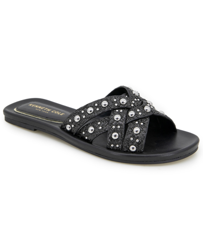 Shop Kenneth Cole New York Women's Jula Stud Slip On Flat Sandals In Black Raffia