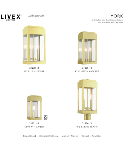 Shop Livex York 2 Light Outdoor Wall Lantern In Satin Brass