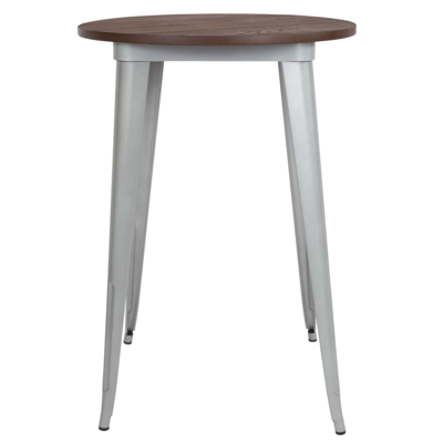 Shop Flash Furniture 30" Round Silver Metal Indoor Bar Height Table With Walnut Rustic Wood Top In Gray
