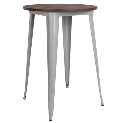 Shop Flash Furniture 30" Round Silver Metal Indoor Bar Height Table With Walnut Rustic Wood Top In Gray