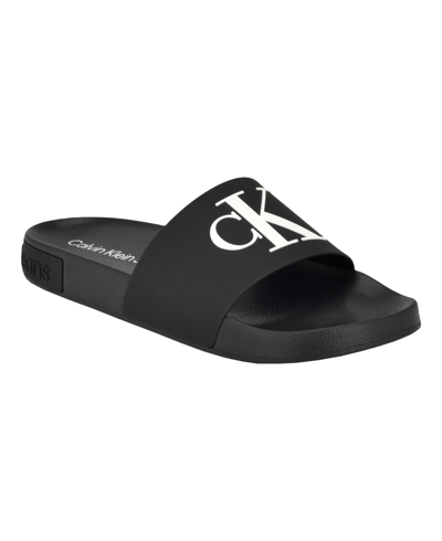 Shop Calvin Klein Men's Belvo Slip-on Round Toe Pool Slides In Black