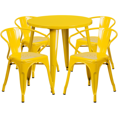 Shop Flash Furniture 30'' Round Yellow Metal Indoor-outdoor Table Set With 4 Arm Chairs
