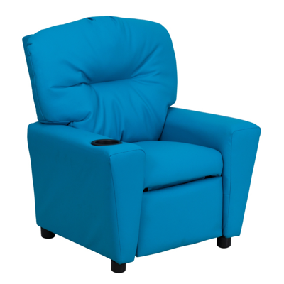 Shop Flash Furniture Contemporary Turquoise Vinyl Kids Recliner With Cup Holder In Blue