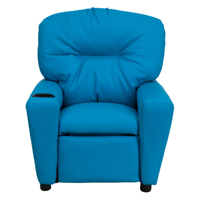 Shop Flash Furniture Contemporary Turquoise Vinyl Kids Recliner With Cup Holder In Blue