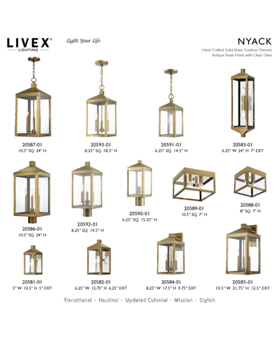 Livex Nyack 1 Light Outdoor Pendant Lantern In Antique Brass