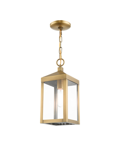 Livex Nyack 1 Light Outdoor Pendant Lantern In Antique Brass