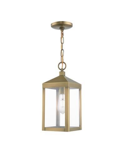 Livex Nyack 1 Light Outdoor Pendant Lantern In Antique Brass