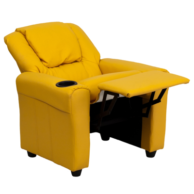 Shop Flash Furniture Contemporary Yellow Vinyl Kids Recliner With Cup Holder And Headrest