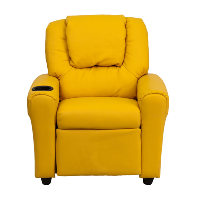 Shop Flash Furniture Contemporary Yellow Vinyl Kids Recliner With Cup Holder And Headrest