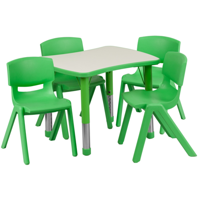 Shop Flash Furniture 21.875''w X 26.625''l Rectangular Green Plastic Height Adjustable Activity Table Set With 4 Chairs