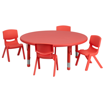 Shop Flash Furniture 45'' Round Red Plastic Height Adjustable Activity Table Set With 4 Chairs