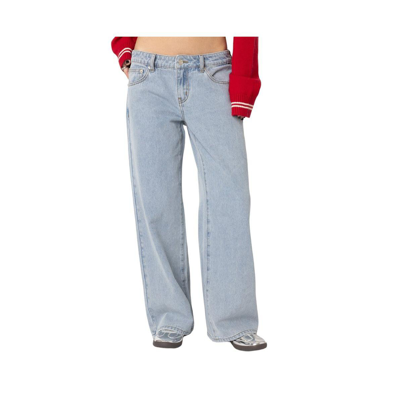 Shop Edikted Women's Petite Raelynn Washed Low Rise Jeans In Light-blue