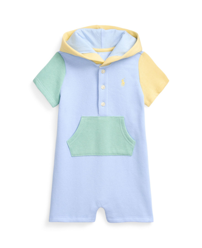 Shop Polo Ralph Lauren Baby Boys Color Blocked Fleece Hooded Shortall In Blue Multi