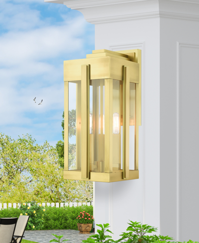 Livex Lexington 3 Light Outdoor Wall Lantern In Natural Brass