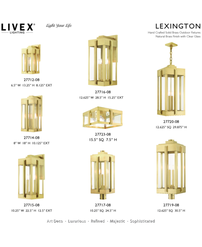 Livex Lexington 3 Light Outdoor Wall Lantern In Natural Brass