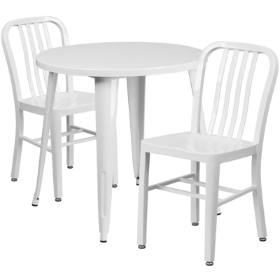 Shop Flash Furniture 30'' Round White Metal Indoor-outdoor Table Set With 2 Vertical Slat Back Chairs