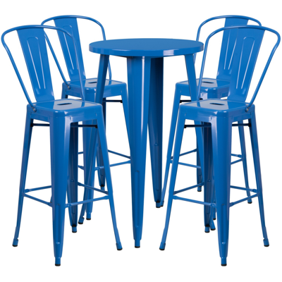 Shop Flash Furniture 24'' Round Blue Metal Indoor-outdoor Bar Table Set With 4 Cafe Stools