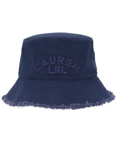 Shop Lauren Ralph Lauren Cotton Bucket Hat With Frayed Edge In Indigo Dusk