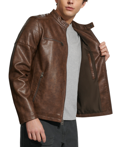 Shop Levi's Men's Faux Leather Racer Jacket In Saddle