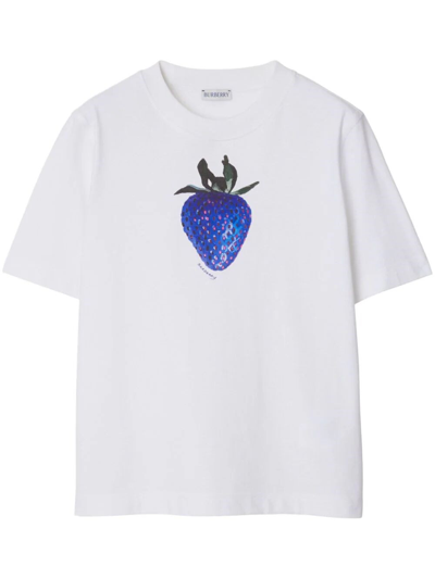 Shop Burberry Strawberry Cotton T-shirt In White