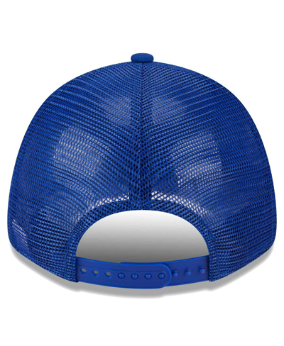 New Era Royal Golden State Warriors Plate Oversized Patch Trucker 9forty Adjustable Hat In Royal