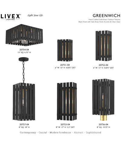 Livex Greenwick 1 Light Outdoor Pendant Lantern In Black With Satin Brass