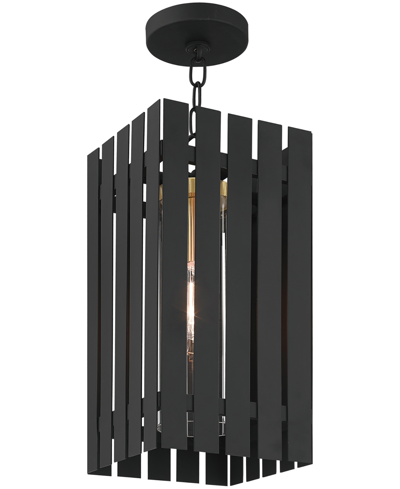 Livex Greenwick 1 Light Outdoor Pendant Lantern In Black With Satin Brass