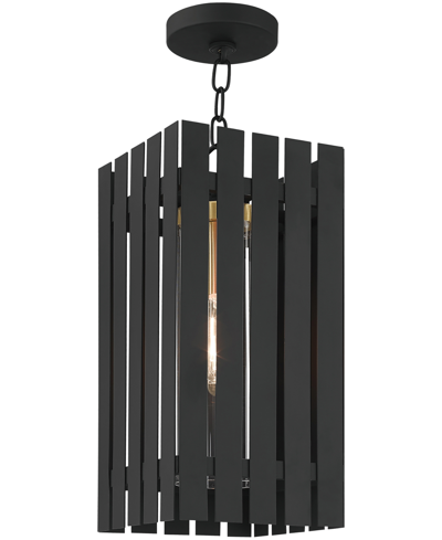 Livex Greenwick 1 Light Outdoor Pendant Lantern In Black With Satin Brass