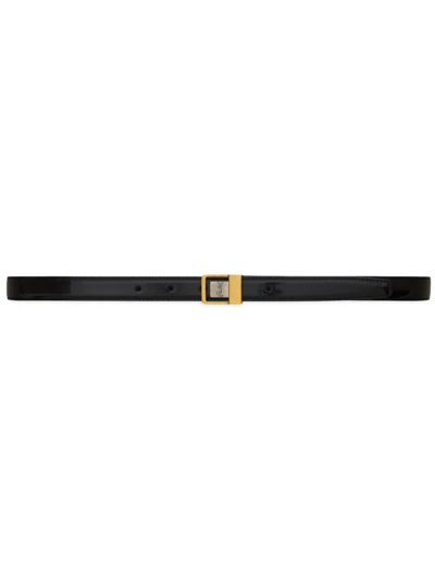 Shop Saint Laurent La 66 Buckle Thin Belt In Black