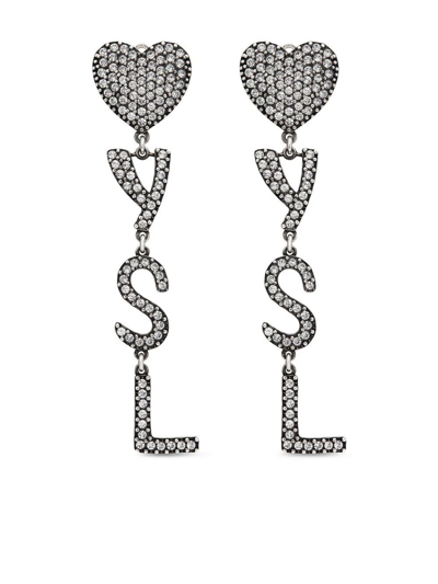 Shop Saint Laurent Opyum Heart Earrings In Metallic