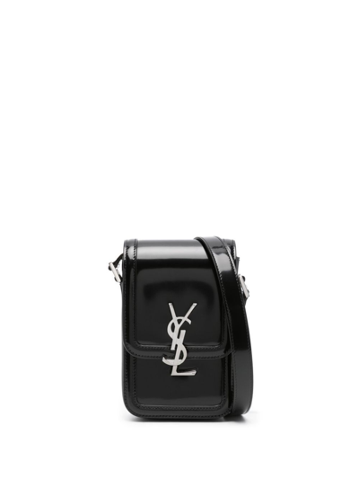 Shop Saint Laurent Solferino Leather Phone Case In Black