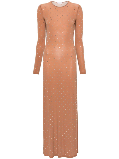 Shop Rabanne Long Dress With Decoration In Brown