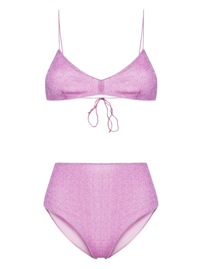 Shop Oseree Lumiere Triangle Bra Bikini In Pink & Purple