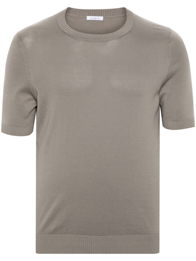 Shop Malo Short-sleeved Fine-knit Sweater In Nude & Neutrals