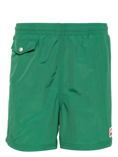 Shop Kenzo Swim Shorts With Logo Patch In Green