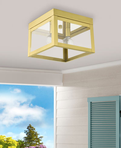 Livex Nyack 2 Light Flush Mount In Satin Brass